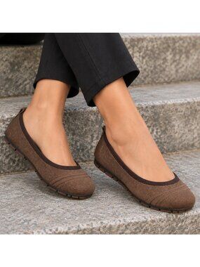 Knit Mesh Round Toe Ballet Flats Two-Tone Contrast Trim Casual Slip-On Shoes